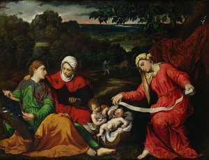 Rest on the Flight into Egypt with St. John the Baptist, St. Elizabeth and St. Catherine c.1545 by Paris Bordone